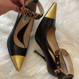 MOSCHINO Milano Logo Ankle Cuffed Heels Sz 38 SOLD OUT!!